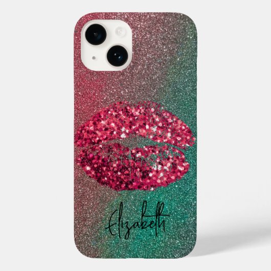 Modern Glam Glittery Kiss Lipstick Impressum Case-Mate iPhone Hülle (Rückseite)