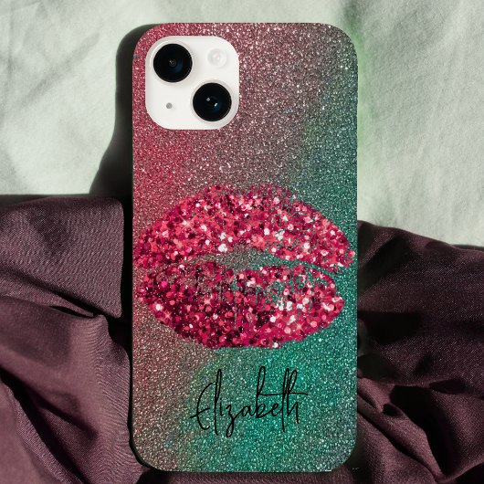 Modern Glam Glittery Kiss Lipstick Impressum Case-Mate iPhone Hülle