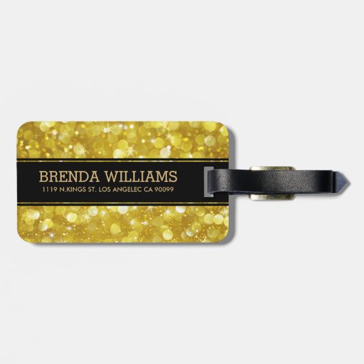Modern Glam Gold Bokeh Glitzer Black Accent Gepäckanhänger (Rückseite horizontal)