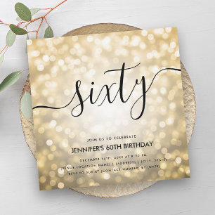 Modern Glam Gold Glitzer Lights 60. Geburtstag Einladung