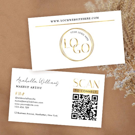 Modern Glam Gold Logo Makeup Beauty Salon QR Code Visitenkarte