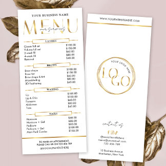 Modern Glam Gold Spa Beauty Salon Menu Price List Werbekarte