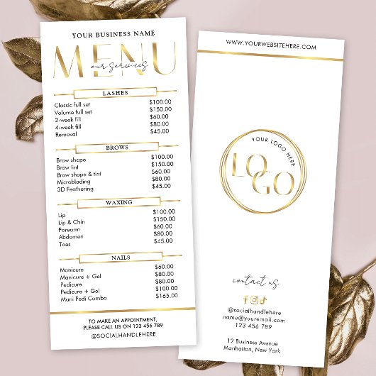Modern Glam Gold Spa Beauty Salon Menu Price List Werbekarte
