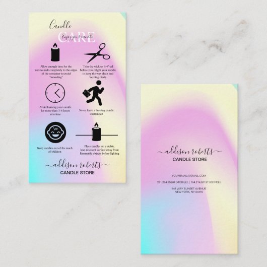 Modern Glam Iridescent Sparkle Candle Care Visitenkarte (Vorne/Hinten)