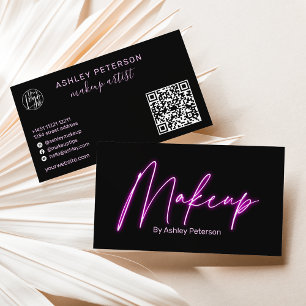 Modern glam lila Neon-Make-up-Skript-Logo qr Visitenkarte
