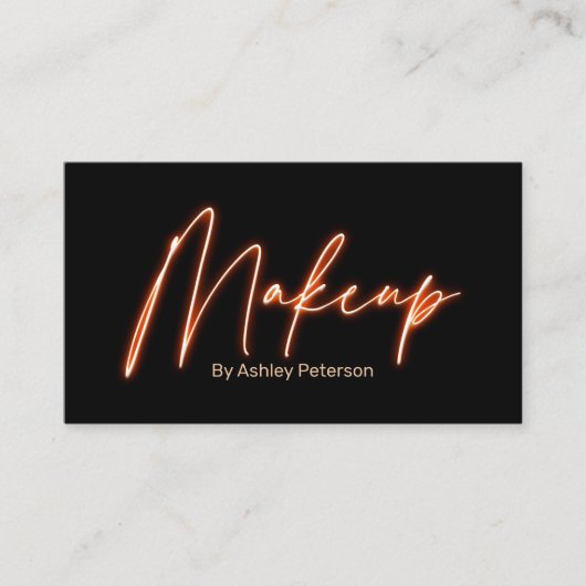 Modern glam orange Neon Make-up Script Logo qr Cod Visitenkarte (Vorderseite)