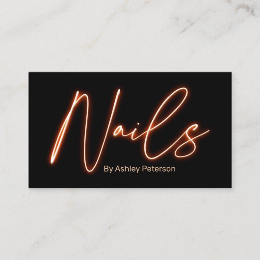 Modern glam orange Neonnägel Skript-Logo qr-Code Visitenkarte (Vorderseite)