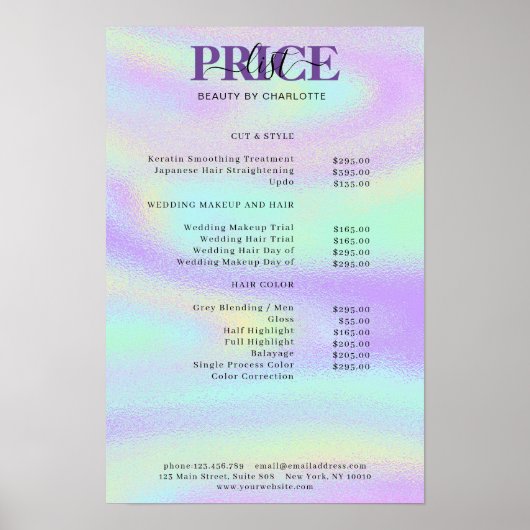 Modern Glam Preisliste Poster (Vorne)