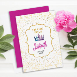 Modern Glam Princess Tiara Confetti Watercolor Dankeskarte