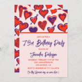 Modern Glam Red Lila Hearts 73. Einladung (Vorne/Hinten)