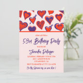 Modern Glam Red Pink Herz 53. Geburtstag Einladung (Stehend Vorderseite)