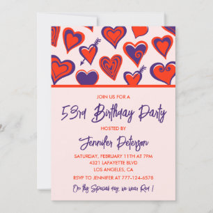 Modern Glam Red Pink Herz 53. Geburtstag Einladung