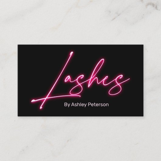 Modern glam rosa Neon Lashes Drehzeichen Logo qr C Visitenkarte (Vorderseite)