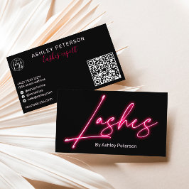 Modern glam rosa Neon Lashes Drehzeichen Logo qr C Visitenkarte