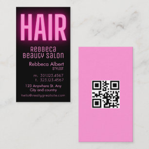 Modern glam rosa Neonhaar Logo qr Visitenkarte