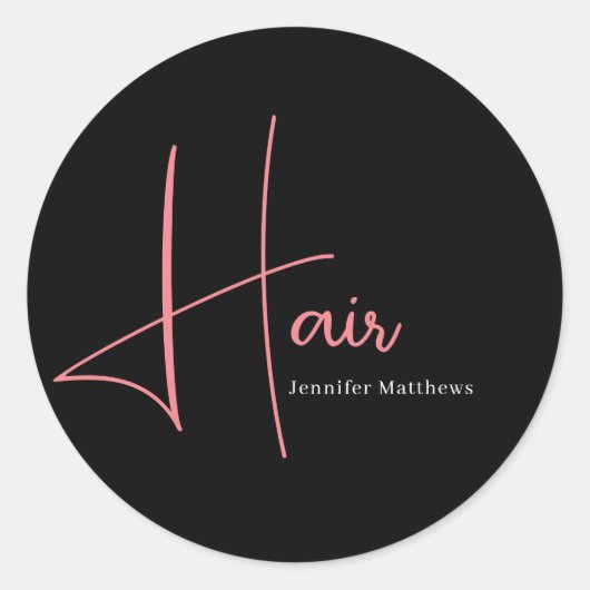 Modern Glam rosa Neonhaar Techniker Maniküre Runder Aufkleber (Vorderseite)