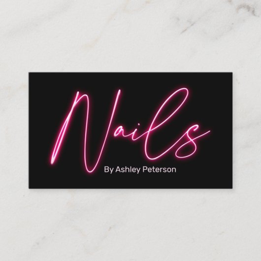Modern glam rosa Neonnägel Skript-Logo qr Code Visitenkarte (Vorderseite)