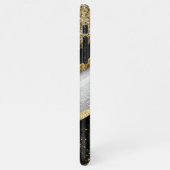 Modern Glam Schwarz-weiß Gold Glitzer Name iPhone Hülle (Linke Seite)