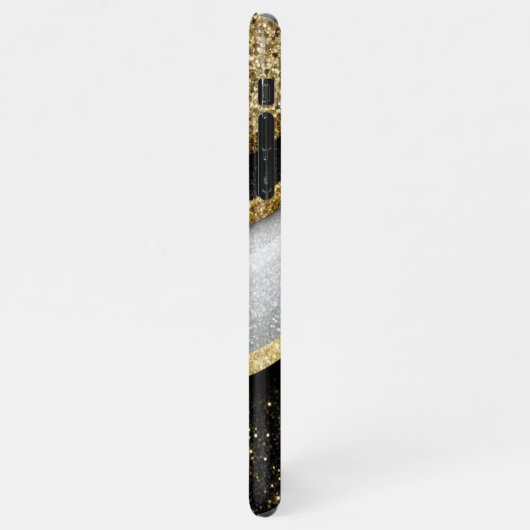 Modern Glam Schwarz-weiß Gold Glitzer Name iPhone Hülle (Linke Seite)