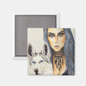Modern Glam Woman & Husky Wolf Dog Magnet (Vorderseite/Rückseite)