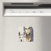 Modern Glam Woman & Husky Wolf Dog Magnet (In Situ (Geschirrspüler))