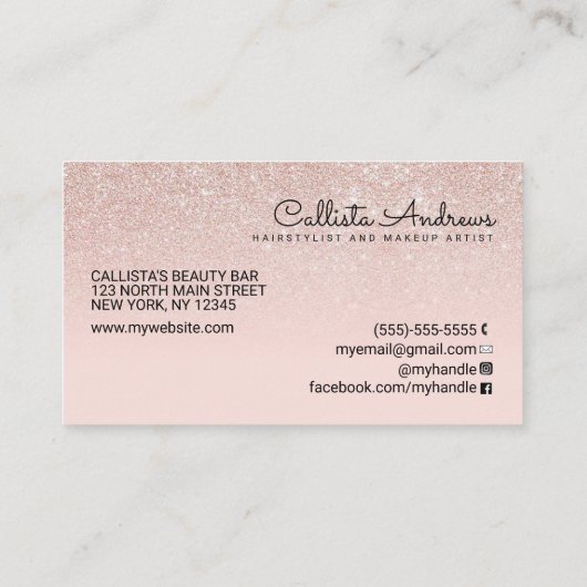 Modern Glamorous Rose Gold Pink Glitter Ombre Visitenkarte (Rückseite)