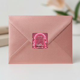 Modern Glamour 21st Birthday Neon Arch & Balloons Quadratischer Aufkleber