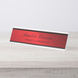 Modern Glassy Red & Black- Add Logo, Name, Title Schreibtischnamensplakette
