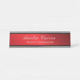 Modern Glassy Red & Black- Add Logo, Name, Title Schreibtischnamensplakette