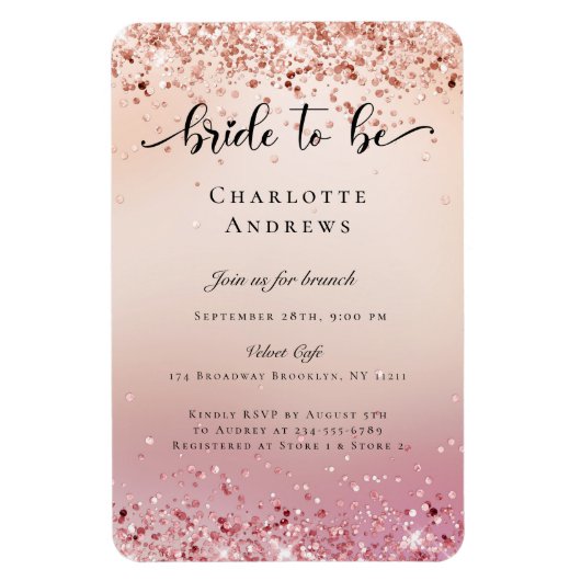 Modern, Glitter Bride to be Einladung Magnet (Vertikal)
