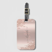 Modern Glitter Drips Rose Gold Monogram Gepäckanhänger (Vorderseite Vertikal)
