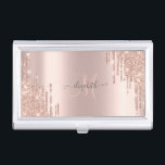 Modern Glitter Drips Rose Gold Monogram Visitenkarten Dose<br><div class="desc">Modern glitter drips on a rose gold background. An elegant and sophisticated design.The perfect romantic gift idea for her on any occasion.</div>