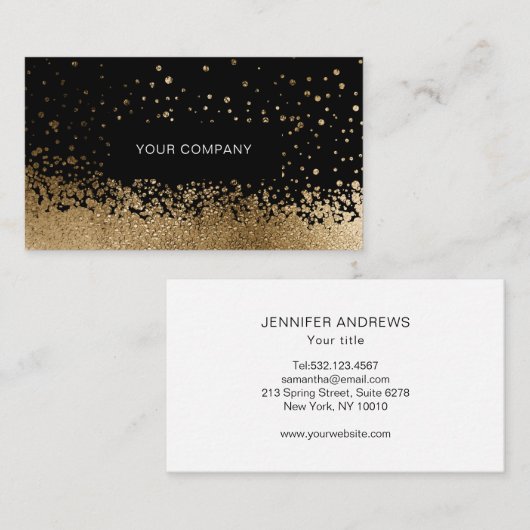Modern Glitter Drop Gold Schwarz Visitenkarte (Vorne/Hinten)