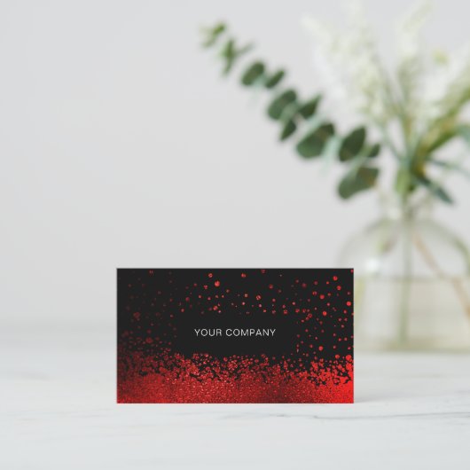 Modern Glitter Drop Rot Schwarz Visitenkarte (Stehend Vorderseite)