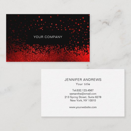 Modern Glitter Drop Rot Schwarz Visitenkarte (Vorne/Hinten)