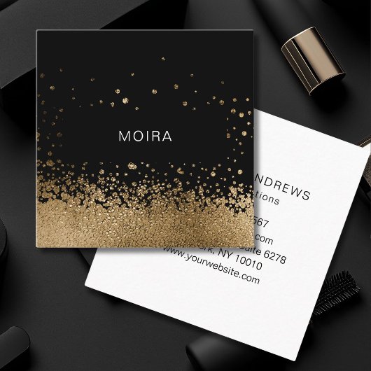 Modern Glitter Gold Schwarz Quadratische Visitenkarte