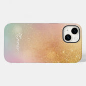 Modern Glitter Holographic Gold with Name Case-Mate iPhone Hülle (Rückseite (Horizontal))