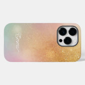 Modern Glitter Holographic Gold with Name Case-Mate iPhone Hülle (Rückseite (Horizontal))