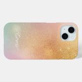 Modern Glitter Holographic Gold with Name Case-Mate iPhone Hülle (Rückseite (Horizontal))