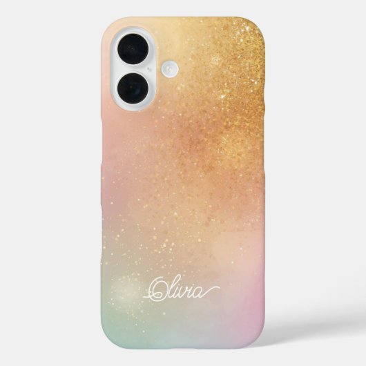 Modern Glitter Holographic Gold with Name Case-Mate iPhone Hülle (Rückseite)