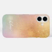 Modern Glitter Holographic Gold with Name Case-Mate iPhone Hülle (Rückseite (Horizontal))