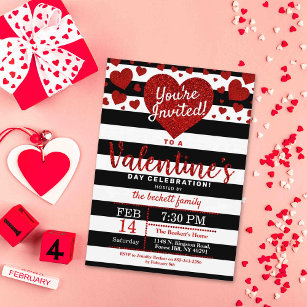 Modern Glitter Love Hearts Valentine's Day Party Einladung