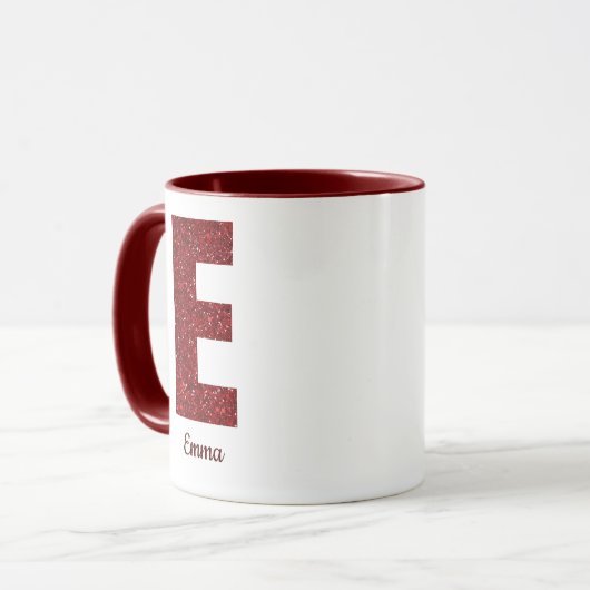 Modern Glitter Monogram E Mug with Name Tasse (Vorderseite Links)