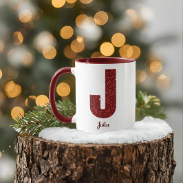 Modern Glitter Monogram J Mug with Name Tasse