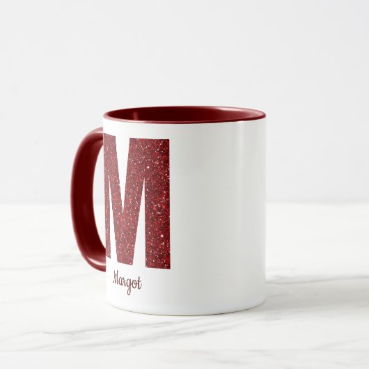 Modern Glitter Monogram M Mug with Name Tasse (Vorderseite Links)