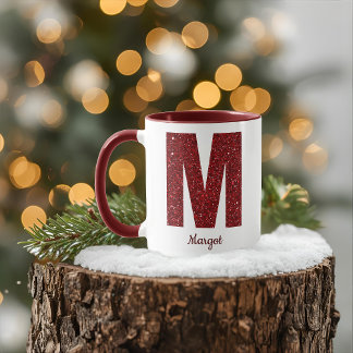 Modern Glitter Monogram M Mug with Name Tasse