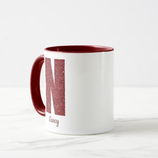 Modern Glitter Monogram N Mug with Name Tasse (Vorderseite Links)