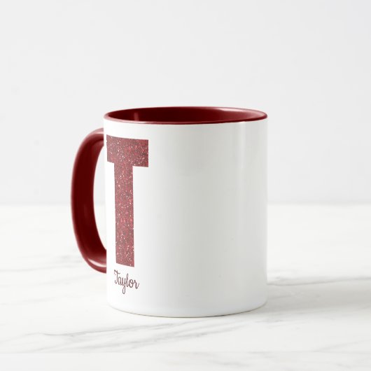 Modern Glitter Monogram T Mug with Name Tasse (Vorderseite Links)