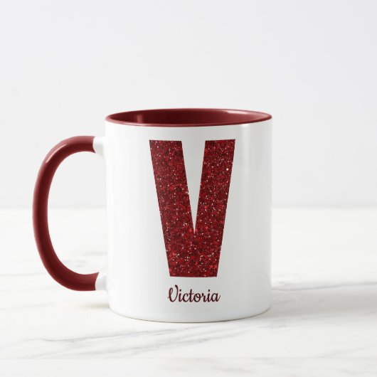 Modern Glitter Monogram V Mug with Name Tasse (Links)