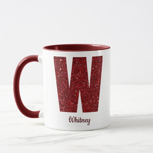 Modern Glitter Monogram W Mug with Name Tasse (Links)